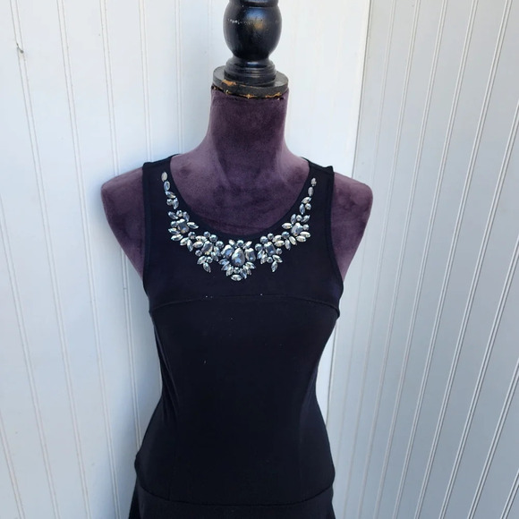 Express Stretch Dress Black Mesh Top Jewels Sleveless Women's Rayon Sz 4 - Picture 2 of 16
